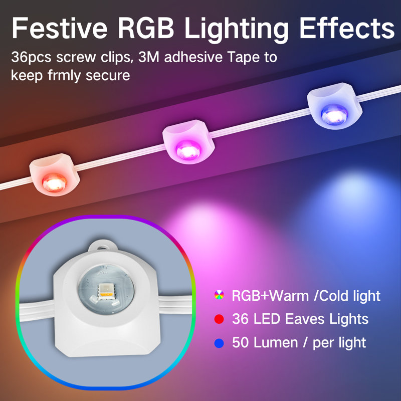 Leposava RGBIC 50-Ft Outdoor String Lights - 36 LED Bulbs, 44 Scene Modes, Weatherproof