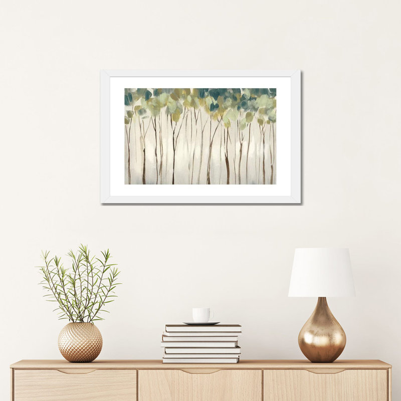 «Viridian Treeline I» par Jennifer Goldberger - reproduction d'art, H 16 po x l 24 po x P 1 po, Papier encadré blanc