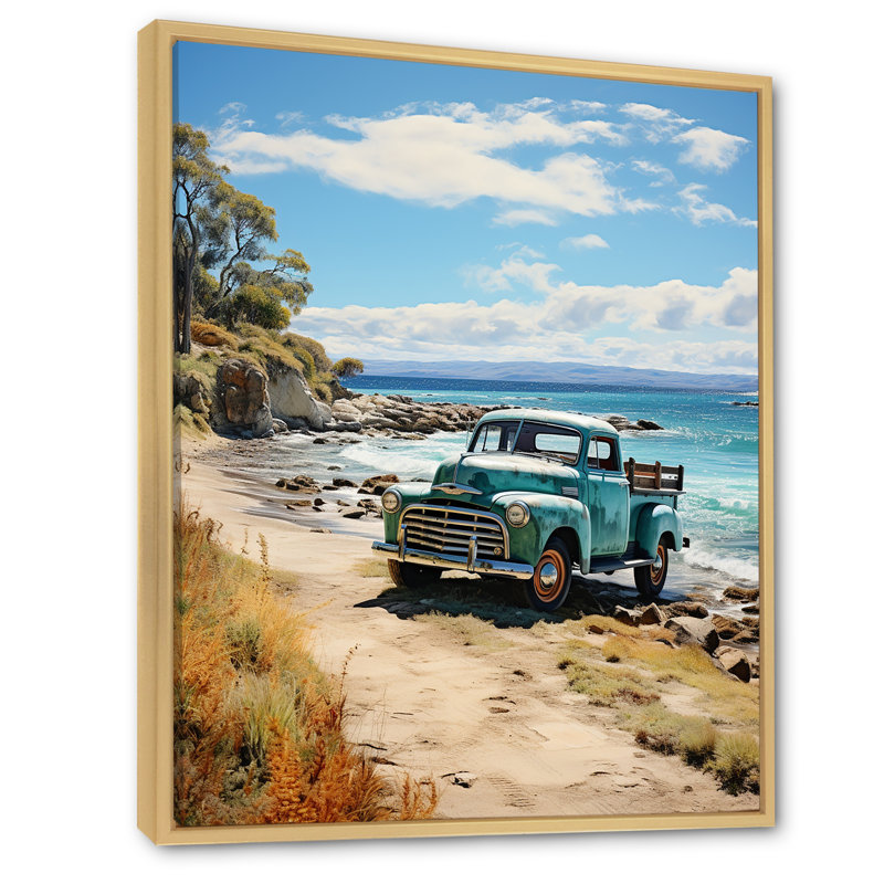 Camionnette bleue Aliquippa Coastal Retreat II - impression, Cadre naturel flottant, H 40 po x l 30 po x P 1,5 po