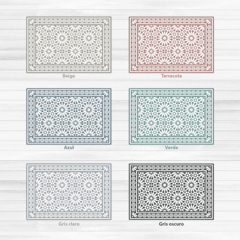 Abhirami Vinyl Machine Printed Area Rug, Rectangle 2'7.5" x 9'10.1"