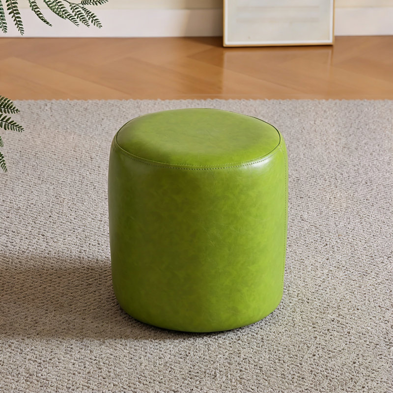 11.8? Small Round Faux Leather Upholstered Ottoman, Lime Green