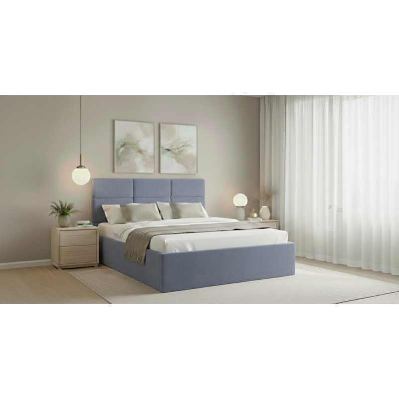 Upholstered Bed, Blue, European Double (140 x 200 cm)