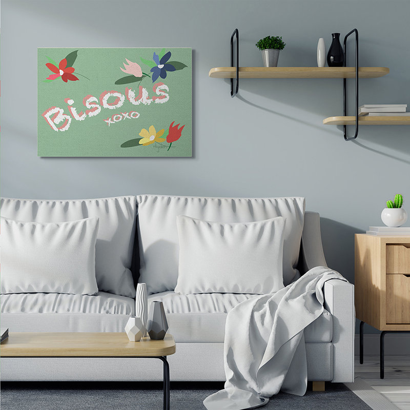 AC-539 Français bisous Text Kisses design par Mark Higgs-impression, Toile tendue, H 30 po x l 40 po x 1,5 po