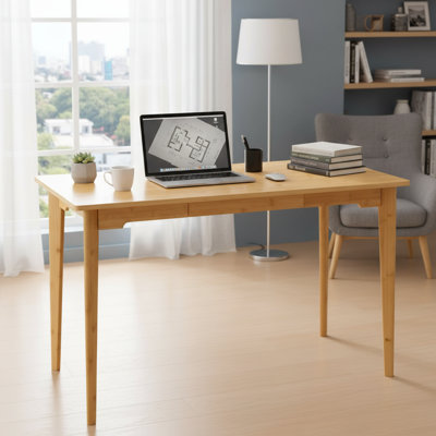 Bureau d'ordinateur en bambou beige avec tiroirs