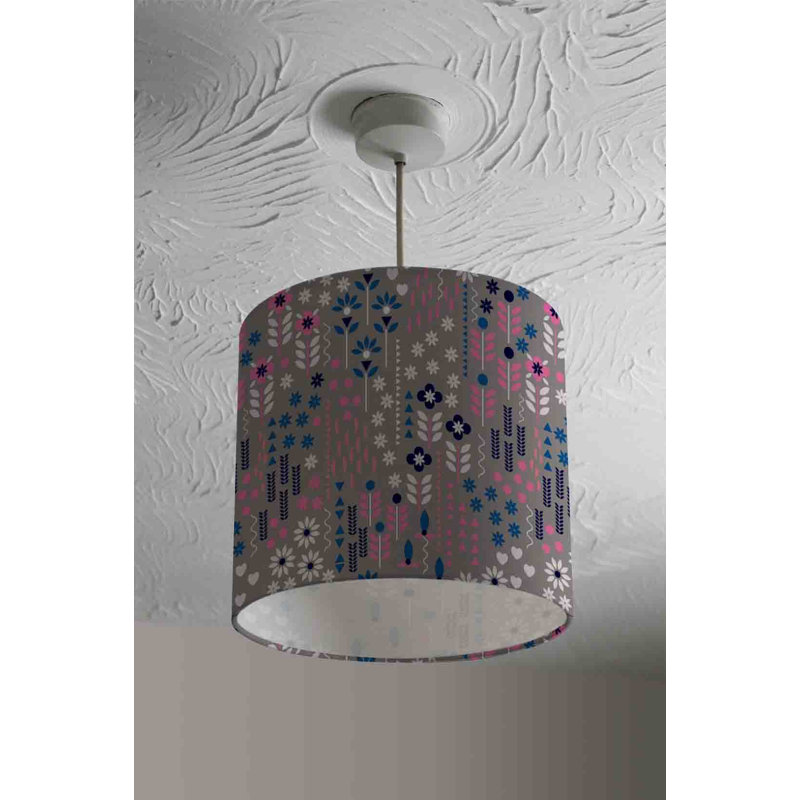 Drum Cotton Lamp Shade ( Uno ), 22cm H x 25cm W x 25cm D, Grey/Pink/Blue