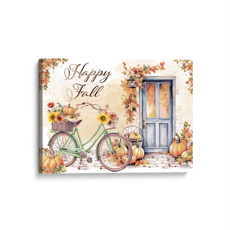 «Happy Fall Bicycle» par Nicole DeCamp, reproduction d'art, L 48 x H 36, Ne s’applique pas, Toile tendue
