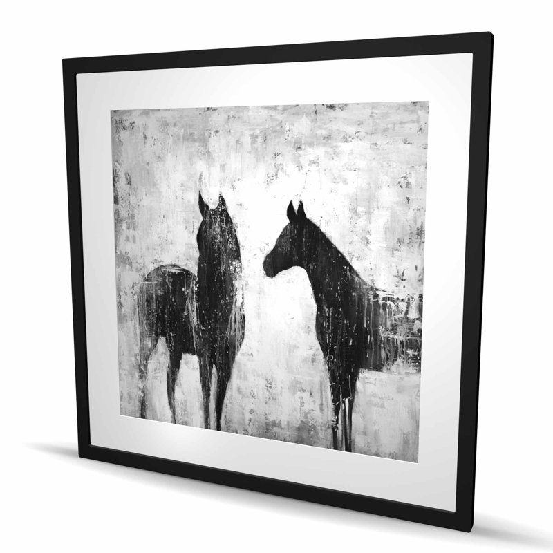 Chevaux noirs et blancs - reproduction encadrée mate pour la décoration intérieure, H 36 po x l 36 po, Noir
