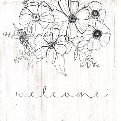 Handdrawn Flowers On White Wood Welcome - Wrapped Canvas Print