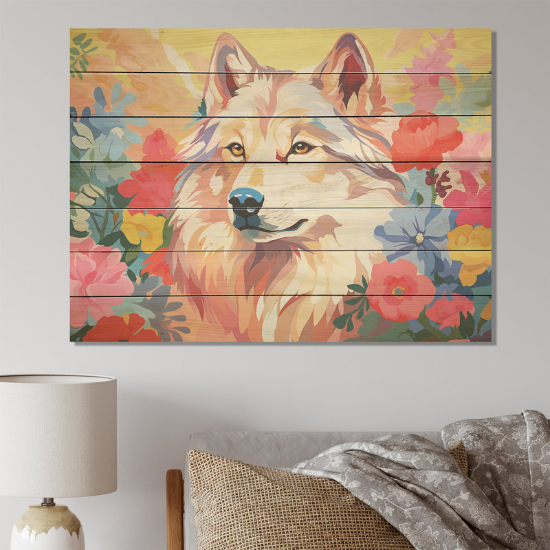 Impressionniste loup coloré impressionniste III - Animal loup sur bois, H 30 po x l 40 po