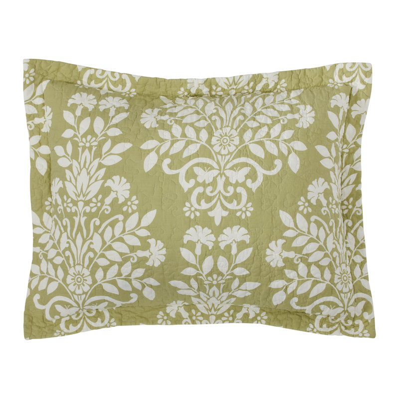 Sage Green Cotton Reversible Full Quilt Set with Shams