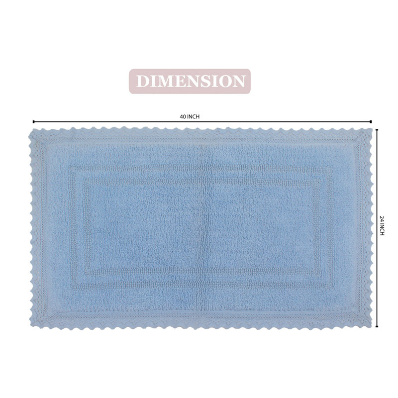 Opulent Absorbent Cotton Soft Bath Rug, 24" W x 40" L, Blue