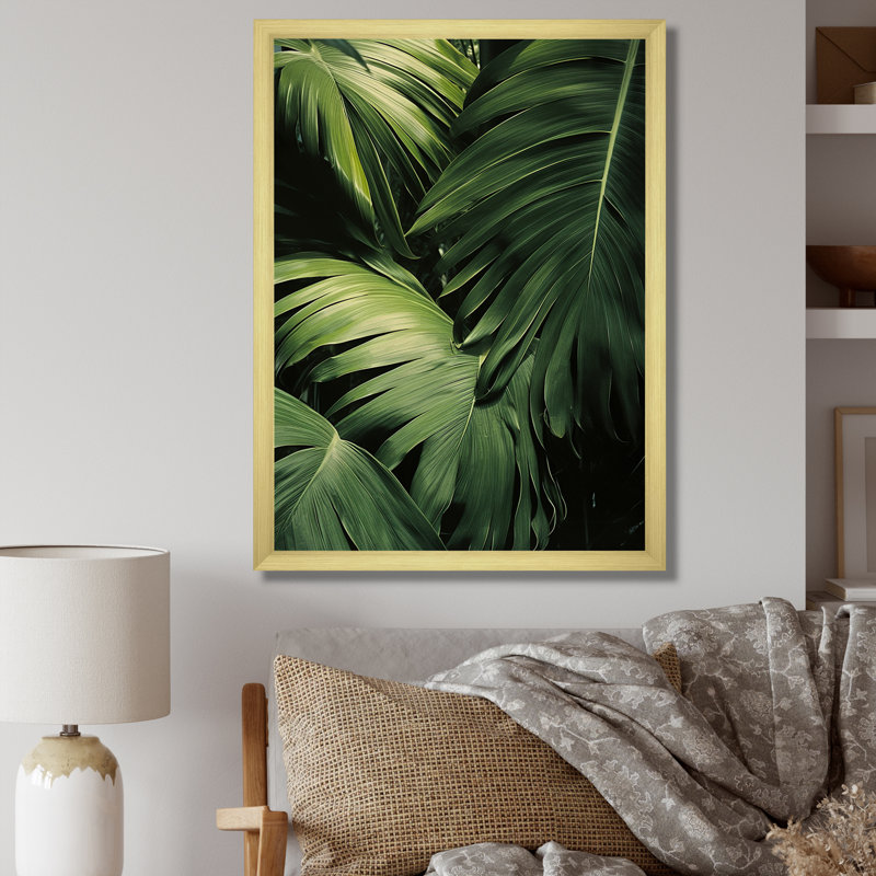 «Jade Jungle Thick Jungle Of Palm Trees», reproduction sur toile, Encadrement doré, H 32 po x l 24 po x P 1 po