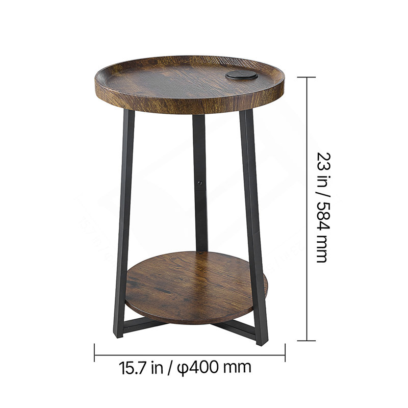 Table de bout avec station de charge et tablettes de rangement ouvertes