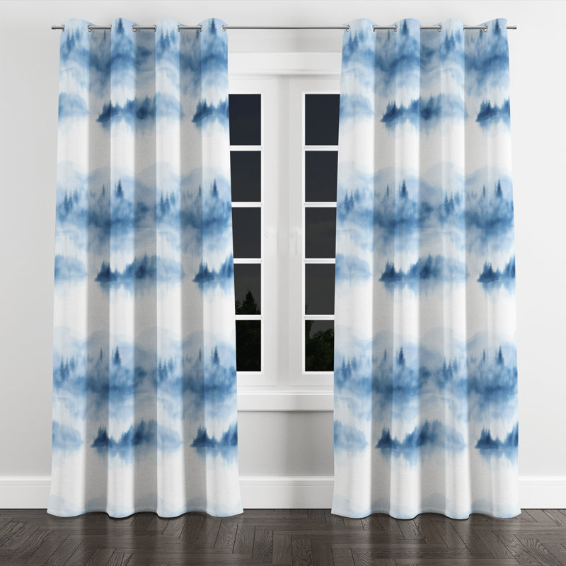 Coastal Room Darkening Curtains - Abstract Azarion Grommet Curtain - 1 Panel, 52" W x 84" L, Silver Grommets