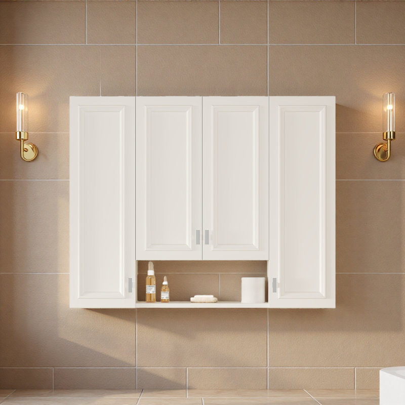 Armoire de salle de bain moderne avec 5 tablettes réglables, armoire à pharmacie murale pour la salle de bain, charnières à fermeture douce, étagère ouverte