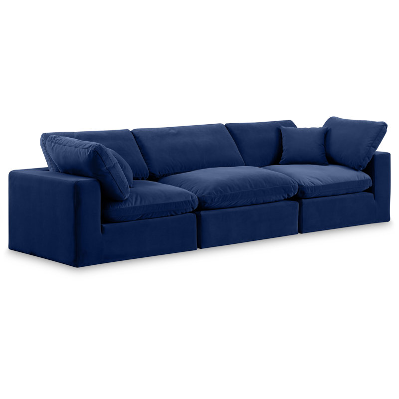 Canapé modulaire en velours à accoudoirs carrés de 120 po Ivoryanna, Velours bleu marine