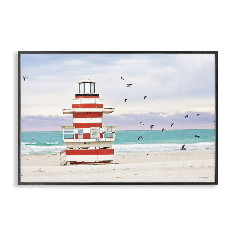 Giclée encadrée South Beach Sentry, design par Seven Trees Design, H 12 po x l 18 po, Giclée encadrée noir minuit