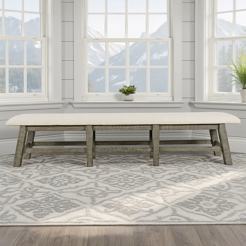 Banc de salle à manger rembourré Fahrettin, Bois flottant gris, H 24 po x l 85 po x P 15 po