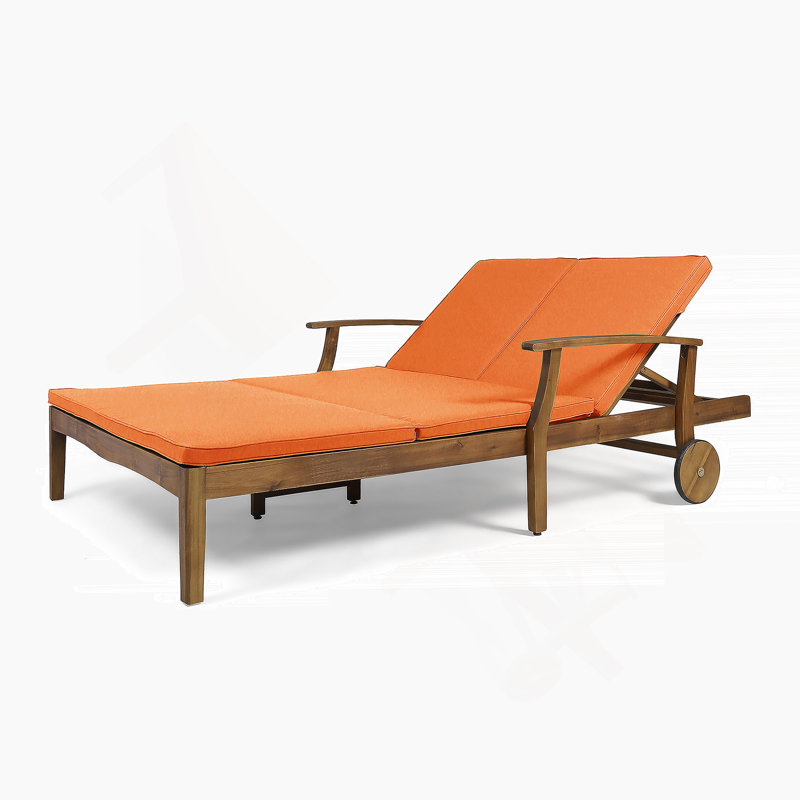 Patio Double Chaise Lounge With Cushion, Orange