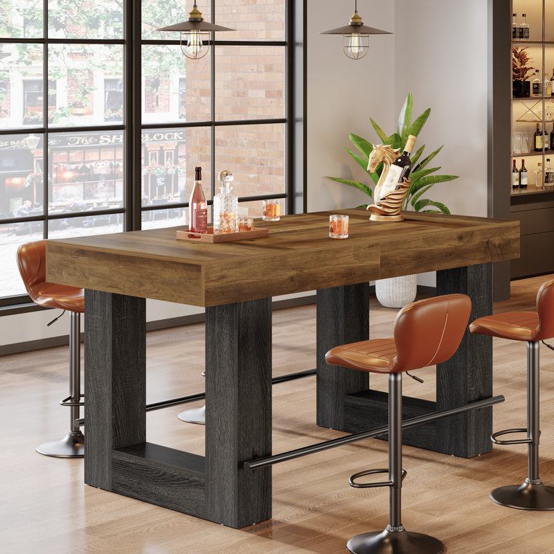 63-inch Counter Height Bar Table, Wooden High Top Kitchen Table