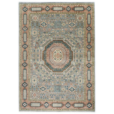 Tapis traditionnel vert en laine noué à la main 9 pi 11 po x 14 po Oushak