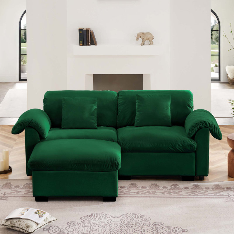 Comfortable Modular Sectional Sofa with Hidden Storage and Versatile Ottoman, Green