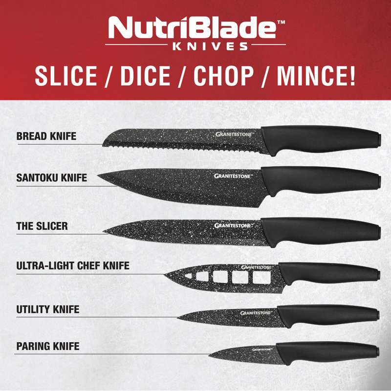Granitestone Granitestone Nutriblade 6 PC Knife Set, Professional Kitchen Chef’s Knives with Sharp Stainless Steel Blades and Nonstick Granite Coating