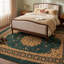 Tapis Cranleigh traditionnel à médaillon, style persan, or, vert, crème, ivoire, lavable à la machine, antidérapant, à poils courts, pour l'intérieur et l'extérieur, adapté aux animaux domestiques, idéal pour le salon, la chambre, la salle à manger, l'entrée, le couloir ou le bureau.-1130973117