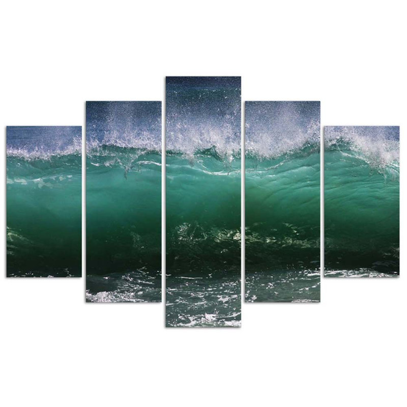 Turquoise Sea Wave 5 Piece Wrapped Canvas Wall Art Set, 100cm H x 200cm W
