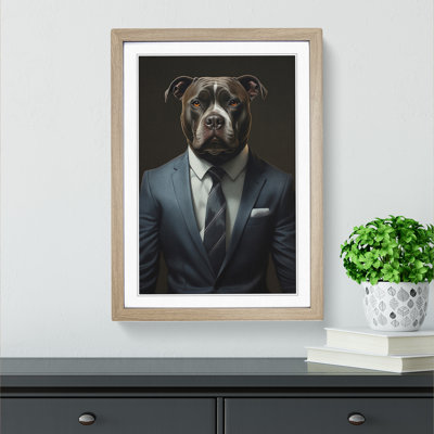 Staffordshire Bull Terrier in a Suit Painting No.5 - Framed Print