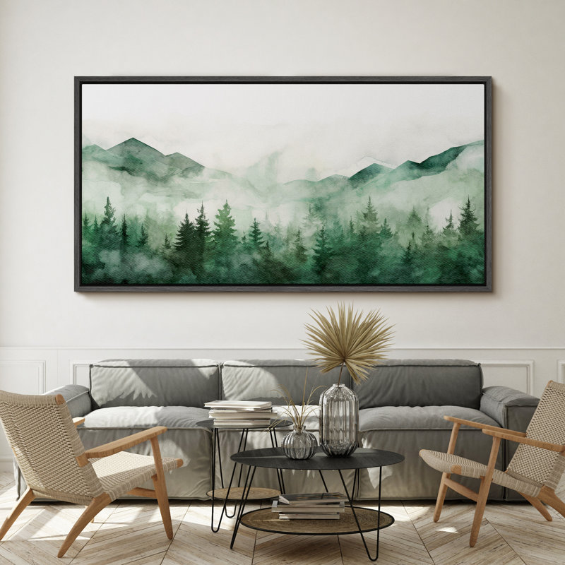 «Woodland Forest Landscape Green Mountain Mist Forest Nature Landscape», reproduction d'art sur toile, H 30 po x l 60 po
