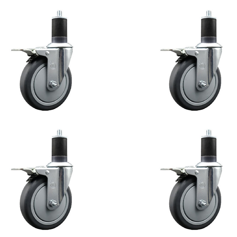 Jeu de roulettes extensibles en caoutchouc thermoplastique pivotant de 5 pouces avec serrure totale de 1-5 / 8 pouces
