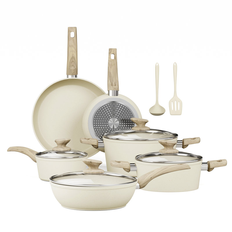 8 - Piece Non-Stick Aluminum Cookware Set, Beige/Ivory