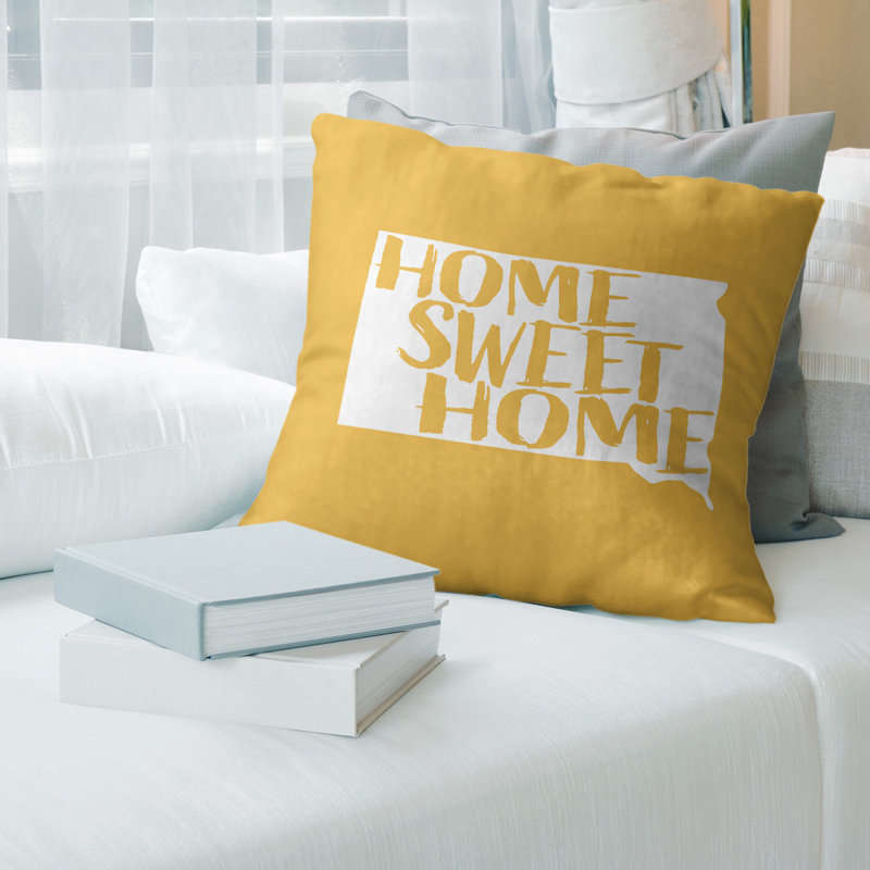 Coussin Home Sweet, 26 po x 26 po, Dakota du Sud , Jaune