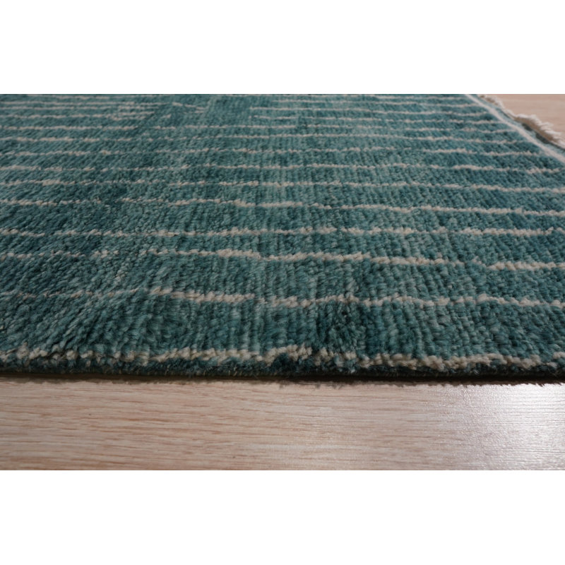 9x12 Green Hand-Knotted Wool Linear Silhouette Geometric Modern Contemporary Carpet Rug