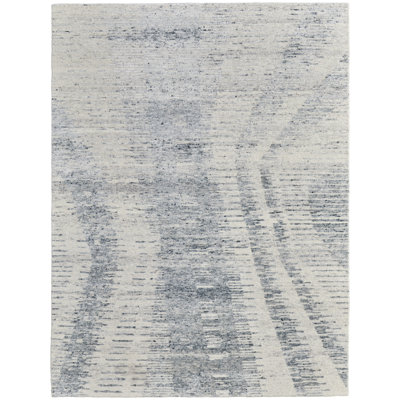 Brighton Hand Knotted Abstract Area Rug in Light Blue/Ivory