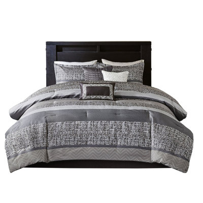 7 Piece Bedding - King Grey/Taupe With Platform Comforter Solid Grey Reverse