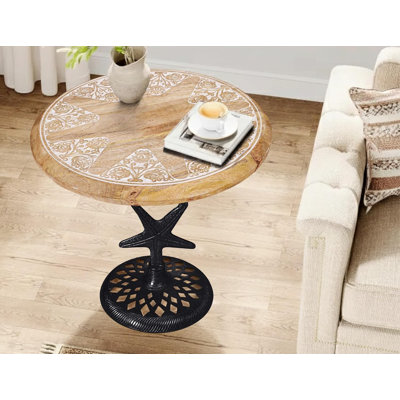  Carved Folding Star End Table – White Wash
