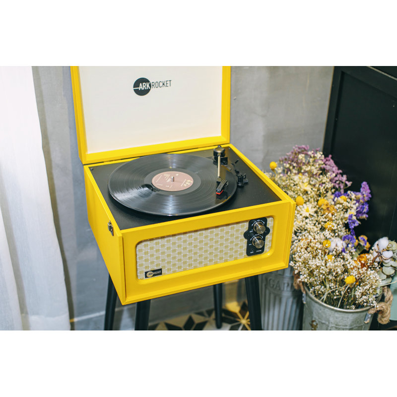 Yellow Retro Bluetooth Record Player with Detachable Legs