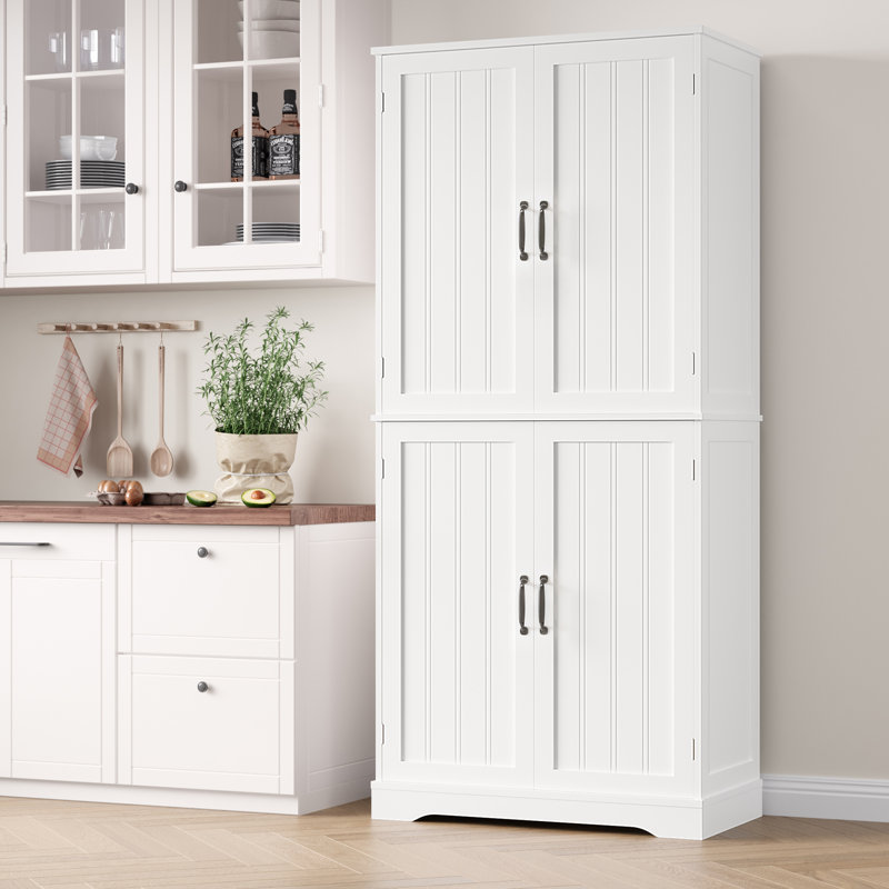 71.3" Tall White Modern Farmhouse Storage Cabinet, Food Pantry with 6 Shelves, Premium MDF Construction, Versatile for Kitchen, Entryway & Bathroom (Handle Upgraded)