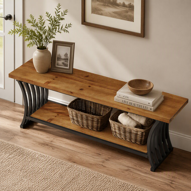 Banc d'entrée de 140 cm, banc à chaussures en bois avec tablette, à placer au pied du lit