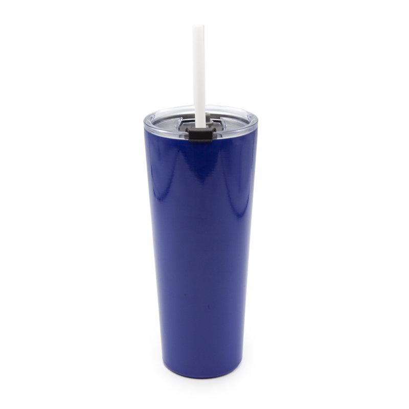 Bright Blue 24 oz Stainless Steel Insulated Travel Tumblers with Straws