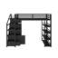 Lit mezzanine double en métal avec tablettes de rangement, armoires et garde-robe