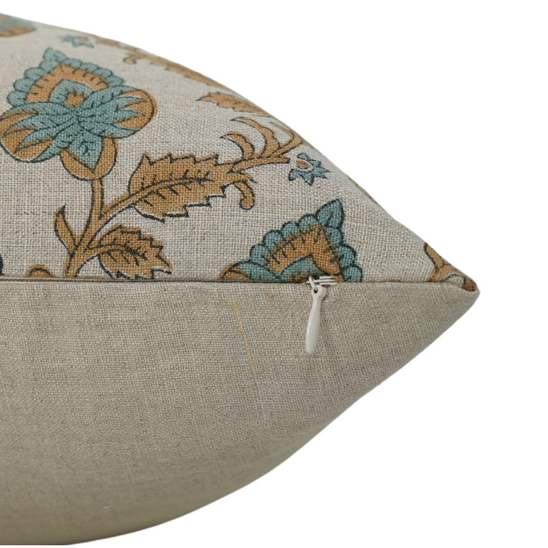 Coussin décoratif en lin fabriqué à la main à motif de blocs de tissu fabriqué à la main Fab divine Madubala pour canapé, lit et salon - 16 x 16 po