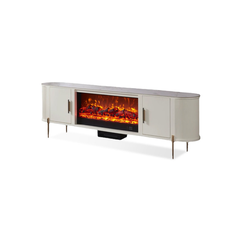 Beige Solid Wood TV Cabinet Heating Fireplace