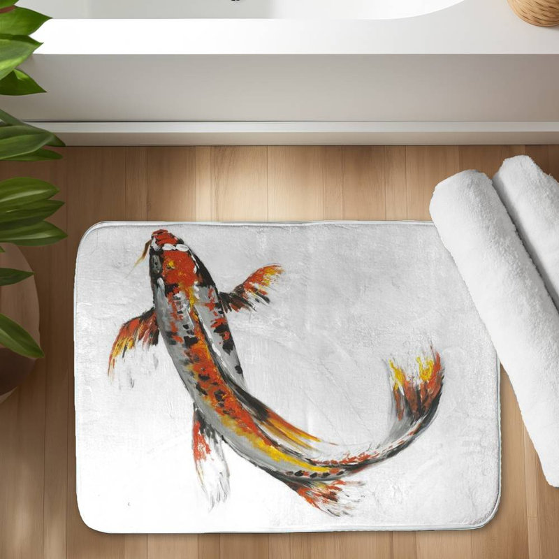 Butterfly koi fish Bath Mat with Non-Slip Backing - Quick Dry Memory Foam Bathroom Rug - Absorbent - Modern Plush Spa-Style - Machine Washable