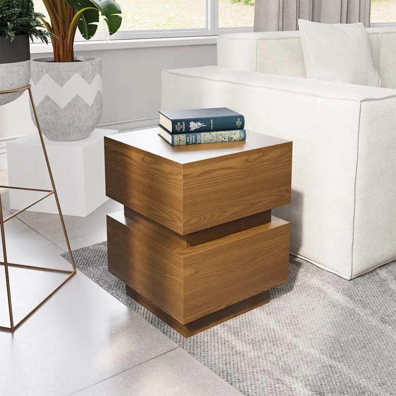 Table d'appoint Mid-Century moderne carrée, table de bout en bois 15,74 po, couleur noyer, entièrement assemblée
