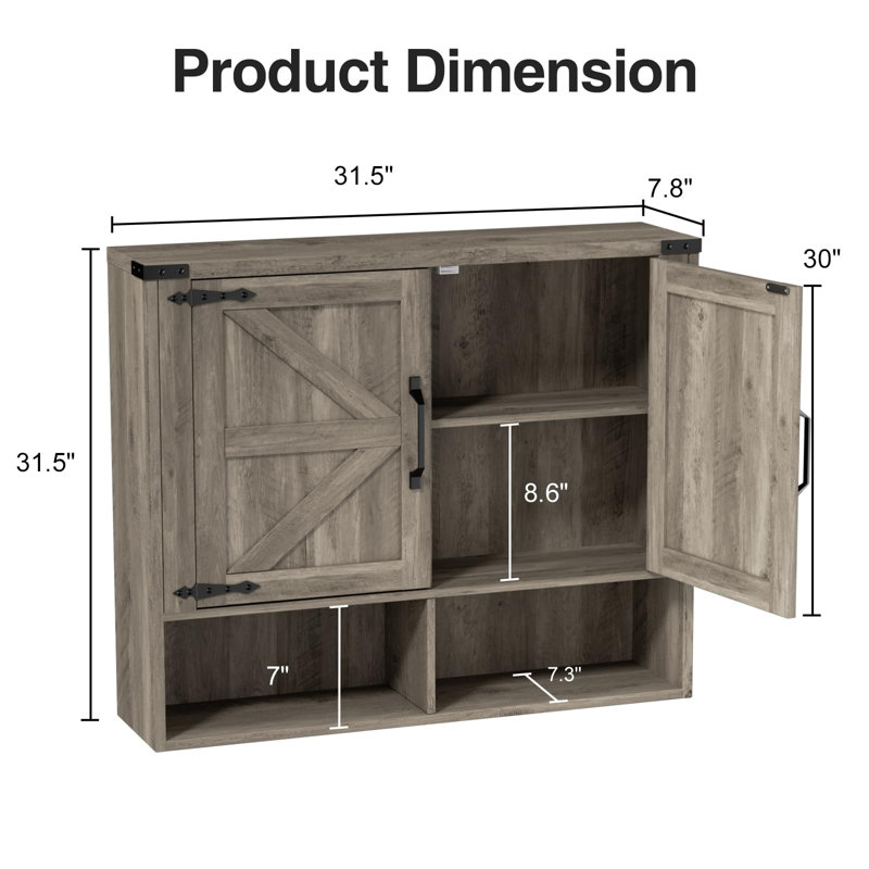 Bathroom Wall Cabinet With 2 Doors, Gray
