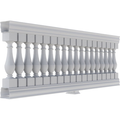 Fiberthane 700 Series Parkland Unassembled Balustrade Railing Kit, 38 1/2" Overall Height x 9'L. Kit includes (15) 5"W x 26"H Parkland Balusters, (1) 108"L Top Rail, (1) 108"L Bottom Rail, (4) Railing Installation Brackets & 1 Support Block