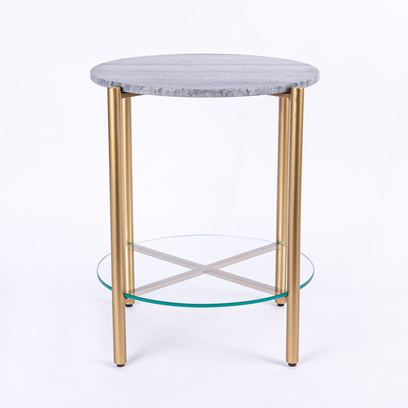 Ansted Marble/Glass Top End Table with Storage, Gray, Gold